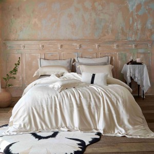 Modern style jacquard home textile silk cotton bed linen beige duvet quilt comforter cover bedding set wholesaler