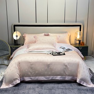 Hot selling pink lyocell 4-pieces textile ODM/OEM coverlets jacquard bedsheets simple style bed linen bedding set wholesaler