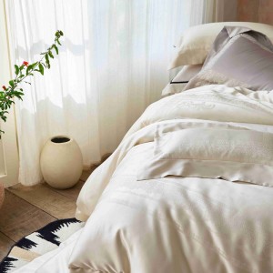 Modern style jacquard home textile silk cotton bed linen beige duvet quilt comforter cover bedding set wholesaler