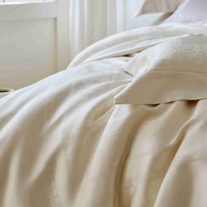 Modern style jacquard home textile silk cotton bed linen beige duvet quilt comforter cover bedding set wholesaler