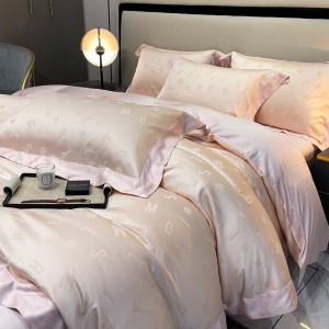 Hot selling pink lyocell 4-pieces textile ODM/OEM coverlets jacquard bedsheets simple style bed linen bedding set wholesaler