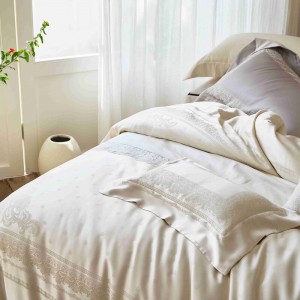 Modern style jacquard home textile silk cotton bed linen beige duvet quilt comforter cover bedding set wholesaler