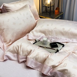 Hot selling pink lyocell 4-pieces textile ODM/OEM coverlets jacquard bedsheets simple style bed linen bedding set wholesaler