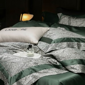 Super Luxury Yarn-dyed Jacquard Duvet Quilt Cover 100S Long Staple Cotton Double Pillowcases Flat Bed Sheet Deep Green Bedding Set