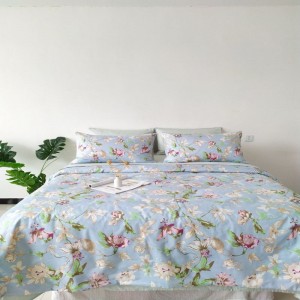 60S Stain Long Staple Cotton Floral Plant Digital Printing Quilt Cover Bed Sheets Pillowcases Blue Bedding Set