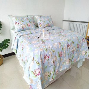 60S Stain Long Staple Cotton Floral Plant Digital Printing Quilt Cover Bed Sheets Pillowcases Blue Bedding Set