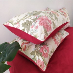 Pure Cotton Satin Quilt Duvet Cover Soft Bed Sheets Floral Plant Printing 4PCS Bedding Set