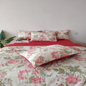 Pure Cotton Satin Quilt Duvet Cover Soft Bed Sheets Floral Plant Printing 4PCS Bedding Set