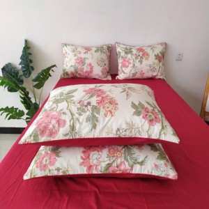 Pure Cotton Satin Quilt Duvet Cover Soft Bed Sheets Floral Plant Printing 4PCS Bedding Set