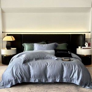 60S Lyocell Jacquard Quilt Cover Blue Bed Sheets Pillowcases 4 Pieces Bedding Set