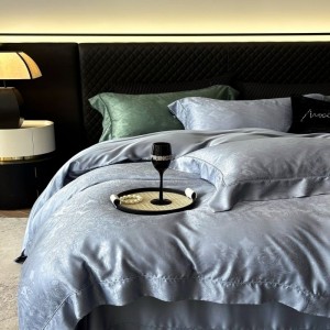 60S Lyocell Jacquard Quilt Cover Blue Bed Sheets Pillowcases 4 Pieces Bedding Set