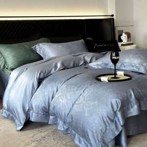 60S Lyocell Jacquard Quilt Cover Blue Bed Sheets Pillowcases 4 Pieces Bedding Set