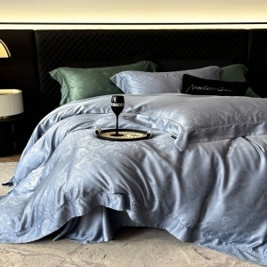 60S Lyocell Jacquard Quilt Cover Blue Bed Sheets Pillowcases 4 Pieces Bedding Set