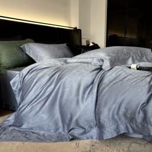 60S Lyocell Jacquard Quilt Cover Blue Bed Sheets Pillowcases 4 Pieces Bedding Set