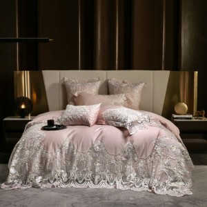 Luxury Lace Quilt Comforter Duvet Cover Pink 1.8/2m Bed Sheet 100% Long Staple Cotton Embroidery Bedding Set