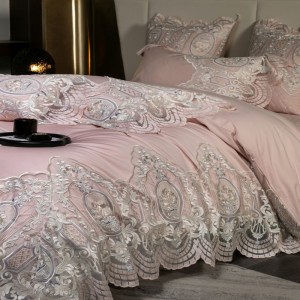 Luxury Lace Quilt Comforter Duvet Cover Pink 1.8/2m Bed Sheet 100% Long Staple Cotton Embroidery Bedding Set