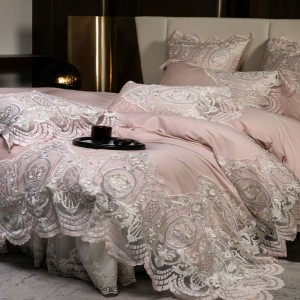 Luxury Lace Quilt Comforter Duvet Cover Pink 1.8/2m Bed Sheet 100% Long Staple Cotton Embroidery Bedding Set