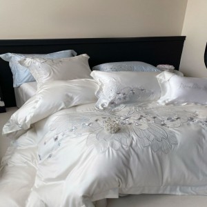 500TC Lyocell Cotton White Embroidery Quilt Cover Skin-friendly Bed Sheets Light Luxury Bedding Set