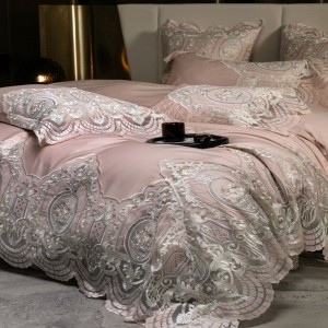 Luxury Lace Quilt Comforter Duvet Cover Pink 1.8/2m Bed Sheet 100% Long Staple Cotton Embroidery Bedding Set