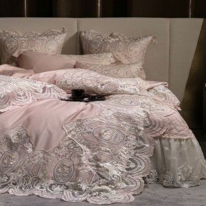 Luxury Lace Quilt Comforter Duvet Cover Pink 1.8/2m Bed Sheet 100% Long Staple Cotton Embroidery Bedding Set