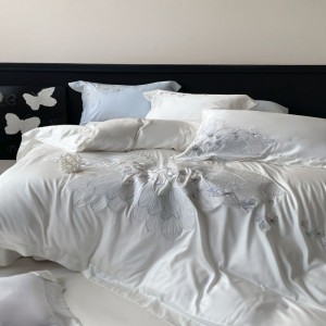 500TC Lyocell Cotton White Embroidery Quilt Cover Skin-friendly Bed Sheets Light Luxury Bedding Set
