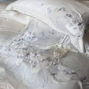 500TC Lyocell Cotton White Embroidery Quilt Cover Skin-friendly Bed Sheets Light Luxury Bedding Set
