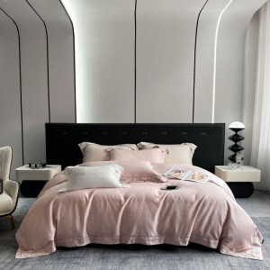 Light Luxury 500TC Lyocell Cotton Home Textile Bed Set Jacquard Quilt Cover Bed Sheets Pink Bedding Set