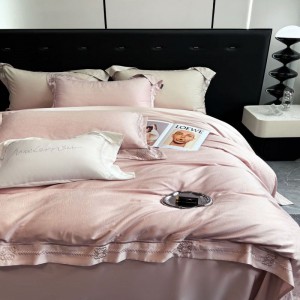 Light Luxury 500TC Lyocell Cotton Home Textile Bed Set Jacquard Quilt Cover Bed Sheets Pink Bedding Set