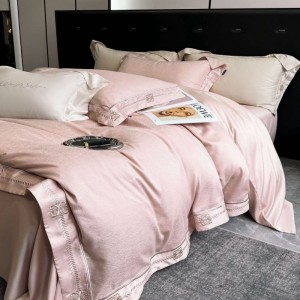 Light Luxury 500TC Lyocell Cotton Home Textile Bed Set Jacquard Quilt Cover Bed Sheets Pink Bedding Set