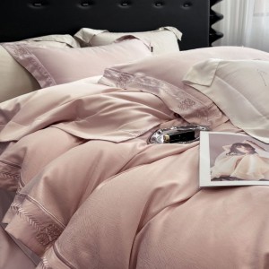 Light Luxury 500TC Lyocell Cotton Home Textile Bed Set Jacquard Quilt Cover Bed Sheets Pink Bedding Set