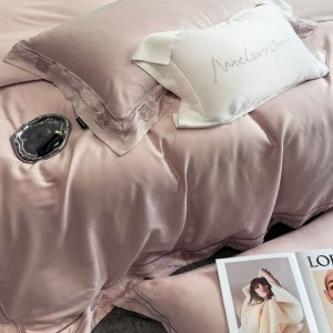Light Luxury 500TC Lyocell Cotton Home Textile Bed Set Jacquard Quilt Cover Bed Sheets Pink Bedding Set