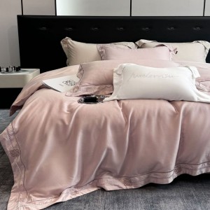 Light Luxury 500TC Lyocell Cotton Home Textile Bed Set Jacquard Quilt Cover Bed Sheets Pink Bedding Set