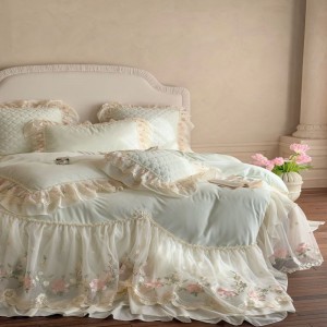 100% Long Staple Cotton Home Textile Lace Embroidery Quilt Duvet Comforter Cover Bed Sheet White Bedding Set
