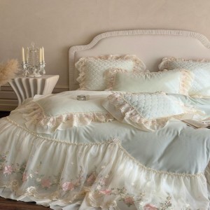 100% Long Staple Cotton Home Textile Lace Embroidery Quilt Duvet Comforter Cover Bed Sheet White Bedding Set
