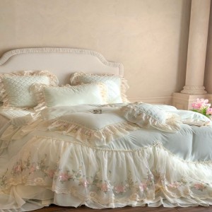 100% Long Staple Cotton Home Textile Lace Embroidery Quilt Duvet Comforter Cover Bed Sheet White Bedding Set