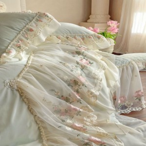 100% Long Staple Cotton Home Textile Lace Embroidery Quilt Duvet Comforter Cover Bed Sheet White Bedding Set