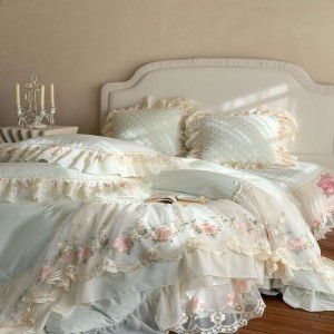 100% Long Staple Cotton Home Textile Lace Embroidery Quilt Duvet Comforter Cover Bed Sheet White Bedding Set