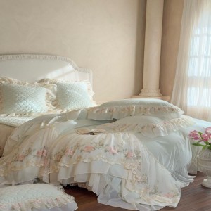 100% Long Staple Cotton Home Textile Lace Embroidery Quilt Duvet Comforter Cover Bed Sheet White Bedding Set