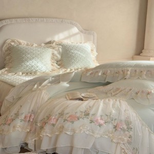 100% Long Staple Cotton Home Textile Lace Embroidery Quilt Duvet Comforter Cover Bed Sheet White Bedding Set