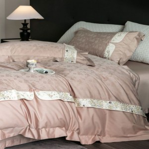 100% Cotton Jacquard Embroidery Quilt Duvet Cover Queen King Bed Sheets Pink Bedding Set