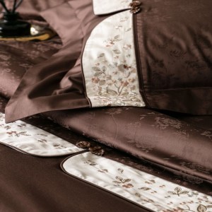 High End Brown Jacquard Duvet Quilt Comforter Cover 100% Cotton Floral Embroidery Lace Edge Bedding Set With Bed Sheets Pillowcases