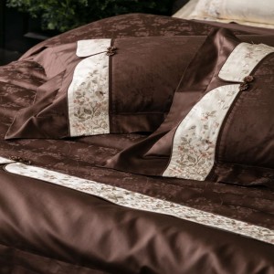 High End Brown Jacquard Duvet Quilt Comforter Cover 100% Cotton Floral Embroidery Lace Edge Bedding Set With Bed Sheets Pillowcases