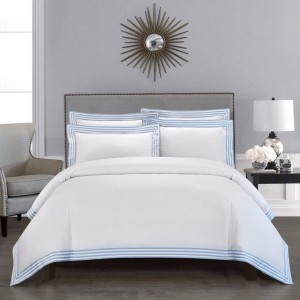 High End Customized Home Hotel Textile Sky Blue Egyptian Cotton Bed Sheets Queen King Bedding Set With Embroidery Logo