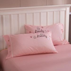 300TC Satin Embroidery Cute Cartoon Quilt Cover Pink Bed Sheets Children Bedroom Home Textile Kids Bedding Set
