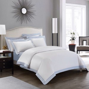 High End Customized Home Hotel Textile Sky Blue Egyptian Cotton Bed Sheets Queen King Bedding Set With Embroidery Logo