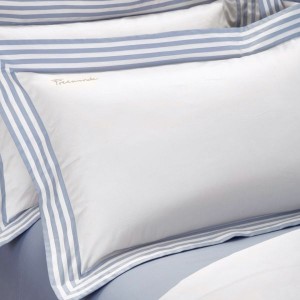 High End Customized Home Hotel Textile Sky Blue Egyptian Cotton Bed Sheets Queen King Bedding Set With Embroidery Logo