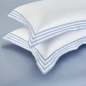High End Customized Home Hotel Textile Sky Blue Egyptian Cotton Bed Sheets Queen King Bedding Set With Embroidery Logo