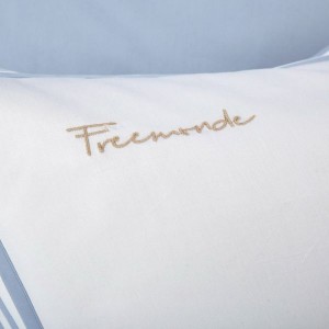 High End Customized Home Hotel Textile Sky Blue Egyptian Cotton Bed Sheets Queen King Bedding Set With Embroidery Logo