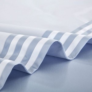 High End Customized Home Hotel Textile Sky Blue Egyptian Cotton Bed Sheets Queen King Bedding Set With Embroidery Logo