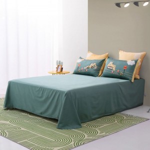 Stain Embroidery Quilt Cover 60S Long Staple Cotton Bed Sheets Cute Children Green Bedding Set